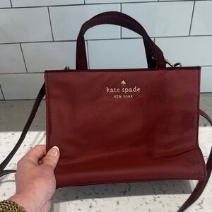 kate spade Burgundy Leather Satchel with Gold Logo